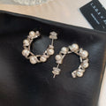 Light Luxury C-Shaped Faux Pearl Stud Earrings With Zircon Lace Silver Pins For Women view 4
