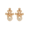 Zircon Faux Pearl Flower Stud Earrings Elegant Luxury Floral Jewelry For Women view 5