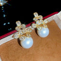 Zircon Faux Pearl Flower Stud Earrings Elegant Luxury Floral Jewelry For Women view 4