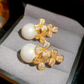 Zircon Faux Pearl Flower Stud Earrings Elegant Luxury Floral Jewelry For Women view 2