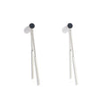 Silver Round Top Double Bar Long Front Back Stud Earrings view 5