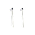 Silver Round Top Double Bar Long Front Back Stud Earrings view 3