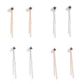 Silver Round Top Double Bar Long Front Back Stud Earrings view 1