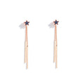 Silver Round Top Double Bar Long Front Back Stud Earrings view 2