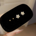 Copper Zircon Flower Stud Earrings Jewelry Set For Women Minimalist Versatile Floral Style view 1