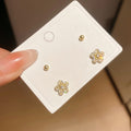 Copper Zircon Flower Stud Earrings Jewelry Set For Women Minimalist Versatile Floral Style view 3