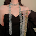 Vintage Geometric Faux Crystal Beaded Tassel Scarf Sweater Necklace For Women view 1