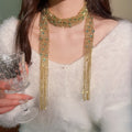 Vintage Geometric Faux Crystal Beaded Tassel Scarf Sweater Necklace For Women view 3