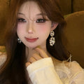 French Vintage Geometric Round Faux Pearl Zircon Stud Earrings For Women view 3
