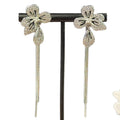 Copper Zircon Flower Tassel Earrings With Silver Needle Minimalist Elegant Light Luxury Style view 5