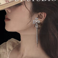 Copper Zircon Flower Tassel Earrings With Silver Needle Minimalist Elegant Light Luxury Style view 4