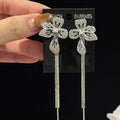 Copper Zircon Flower Tassel Earrings With Silver Needle Minimalist Elegant Light Luxury Style view 1