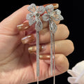Copper Zircon Flower Tassel Earrings With Silver Needle Minimalist Elegant Light Luxury Style view 3