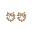 Light Luxury Bowknot Zircon Faux Pearl Stud Earrings With Silver Pins view 5