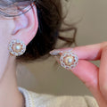 Light Luxury Bowknot Zircon Faux Pearl Stud Earrings With Silver Pins view 4