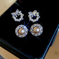 Light Luxury Bowknot Zircon Faux Pearl Stud Earrings With Silver Pins view 3