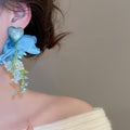 Sweet Heart Flower Crystal Tassel Fabric Drop Earrings With Silver Posts For Women view 3