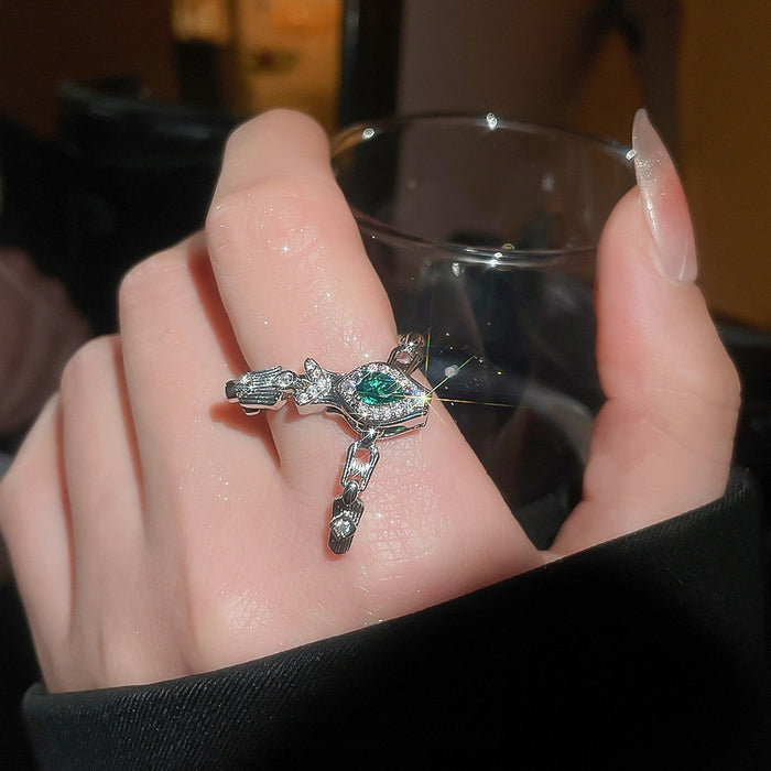 Light Luxury Copper Zircon Snake Ring For Women, Trendy Animal Index Finger Jewelry
