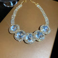 Old Money Style Copper Round Rhinestone Geometric Collarbone Necklace For Women view 2