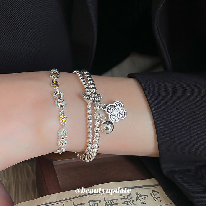 Chinese Style Copper Flower Drip Oil Bangle Light Luxury Unique Floral Bracelet For Women