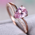 Rose Gold-Tone Pink Pear Ring With V-Shaped Crystal Band view 2