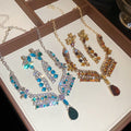 French Court Style Alloy Floral Rhinestone Pendant Necklace And Earrings Jewelry Set view 1