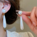 Faux Pearl Teardrop Drop Earrings With Silver Pin, Elegant Minimalist Light Luxury Office Style view 3