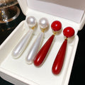 Faux Pearl Teardrop Drop Earrings With Silver Pin, Elegant Minimalist Light Luxury Office Style view 2