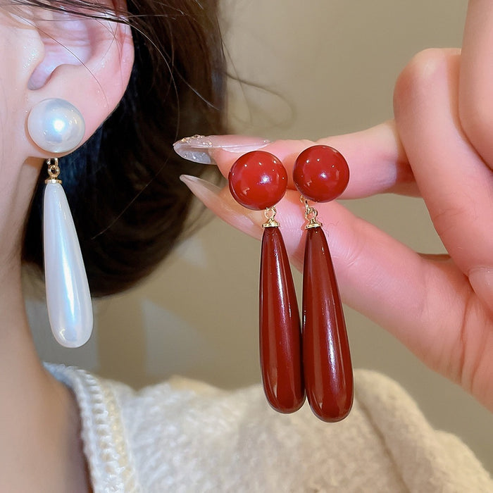 Faux Pearl Teardrop Drop Earrings With Silver Pin, Elegant Minimalist Light Luxury Office Style
