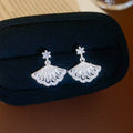 Light Luxury Copper Zircon Fan Triangle Drop Earrings With Silver Pins Chinese Style view 3