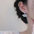 Light Luxury Copper Zircon Fan Triangle Drop Earrings With Silver Pins Chinese Style view 4