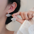 Light Luxury Copper Zircon Fan Triangle Drop Earrings With Silver Pins Chinese Style view 2