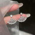 Light Luxury Copper Zircon Fan Triangle Drop Earrings With Silver Pins Chinese Style view 1