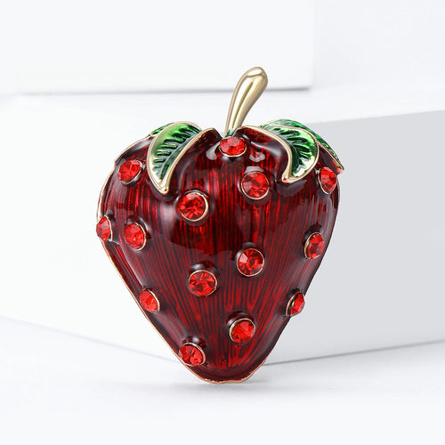 Alloy Enamel Rhinestone Strawberry Brooch Pin For Women's Blazer