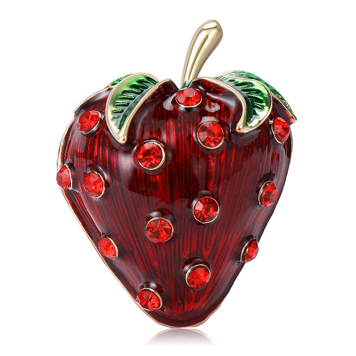 Alloy Enamel Rhinestone Strawberry Brooch Pin For Women's Blazer