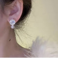 Niche Style Geometric Round Faux Pearl Zircon Flower Stud Earrings With Silver Pins view 2