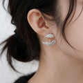 Gold Plated Copper Zircon Leaf Stud Earrings, Niche Geometric Light Luxury Design view 2
