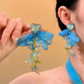 Sweet Heart Crystal Tassel Drop Earrings With Silver Posts Elegant Light Luxury Jewelry view 2