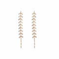 Light Luxury Copper Zircon Leaf Tassel Drop Earrings For Women With Silver Needle Studs view 5