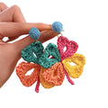 Raffia Woven Flower Stud Earrings With Silver Pins, Light Luxury Vacation Style Jewelry For Women view 5