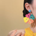 Raffia Woven Flower Stud Earrings With Silver Pins, Light Luxury Vacation Style Jewelry For Women view 3