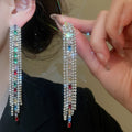 Copper Zircon Square Tassel Drop Earrings With Silver Pins Elegant Geometric Court Style view 4