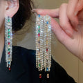 Copper Zircon Square Tassel Drop Earrings With Silver Pins Elegant Geometric Court Style view 2