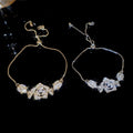 French Light Luxury Copper Zircon Flower Bangle Elegant Sparkly Floral Bracelet For Women view 2
