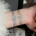 French Light Luxury Copper Zircon Flower Bangle Elegant Sparkly Floral Bracelet For Women view 1