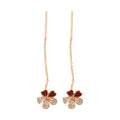 Gold Plated Copper Flower Threader Earrings With Silver Pins, Zircon Enamel Vintage Light Luxury Style view 5