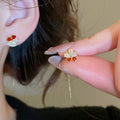 Gold Plated Copper Flower Threader Earrings With Silver Pins, Zircon Enamel Vintage Light Luxury Style view 1
