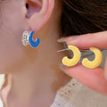 Copper Silver Needle Enamel Wide C Shape Stud Earrings For Women Minimalist Geometric OL Style view 1