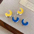 Copper Silver Needle Enamel Wide C Shape Stud Earrings For Women Minimalist Geometric OL Style view 2