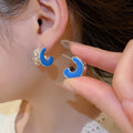 Copper Silver Needle Enamel Wide C Shape Stud Earrings For Women Minimalist Geometric OL Style view 3
